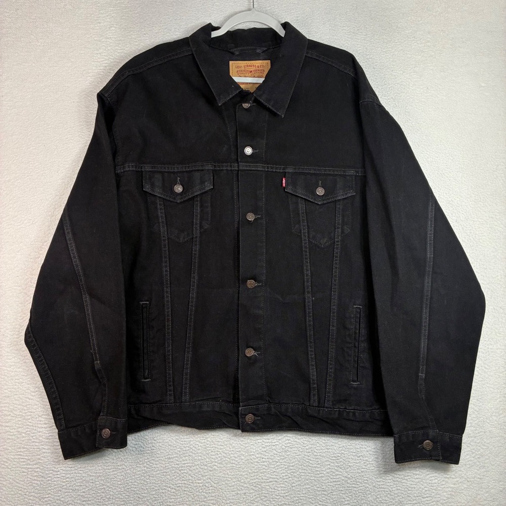 Vintage Levis 70507-0260 Relaxed Trucker Jacket Men 2XL Black Denim Y2K